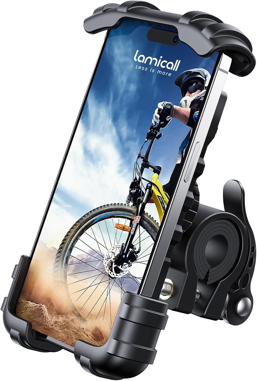 Lamicall Bike Phone Mount on motorcycle handlebar holding a smartphone